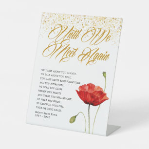 Elegant Red Flower Memorial Funeral Poem Pedestal Sign
