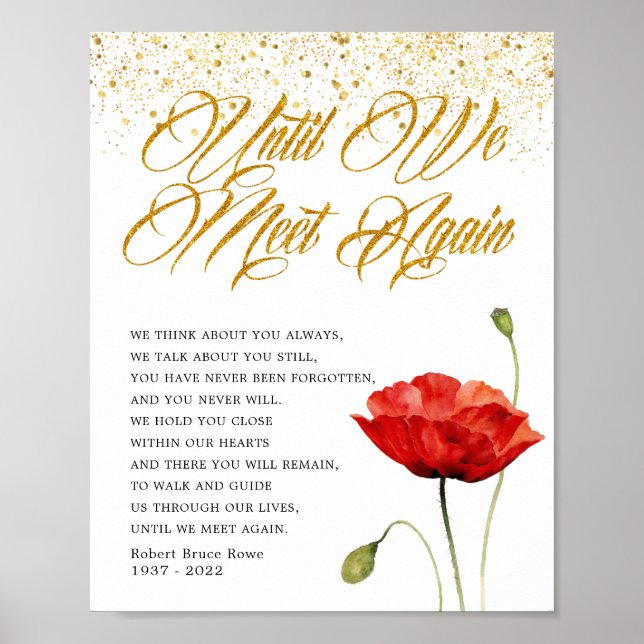 Elegant Red Flower Memorial Funeral Poem Sign (Front)