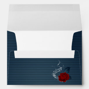 elegant red flower navy blue wedding envelope