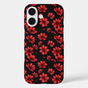 Elegant Red Flower Pattern iPhone 16 Case