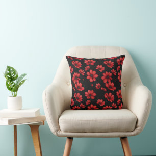 Elegant Red Flower Pattern Cushion