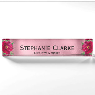 Elegant Red Flower Pink Executive Manager Nameplate