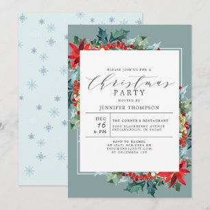 Elegant Red Flower with Greenery Christmas Party Invitation