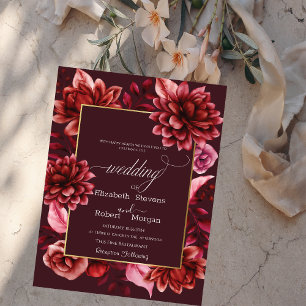 Elegant Red Flowers Frame Wedding Invitation