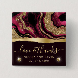 Elegant Red Foil and Gold Glitter Agate Wedding 15 Cm Square Badge
