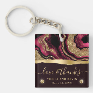 Elegant Red Foil and Gold Glitter Agate Wedding Key Ring