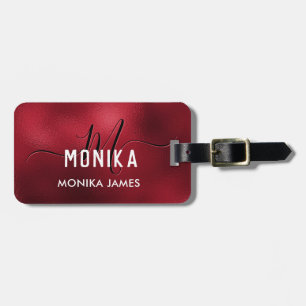 Elegant Red Foil Monogram Custom Luggage Tag