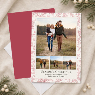 Elegant Red Foliage Christmas Photo Collage Card
