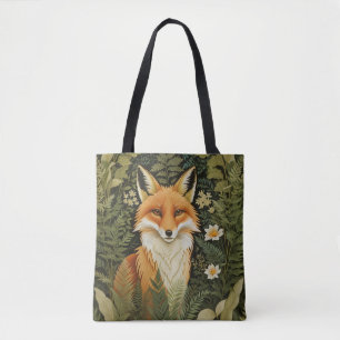 Elegant Red Fox And Green Foliage Tote Bag