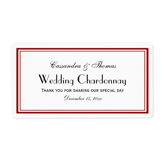 Elegant Red Framed H Wine Bottle Label (Front)