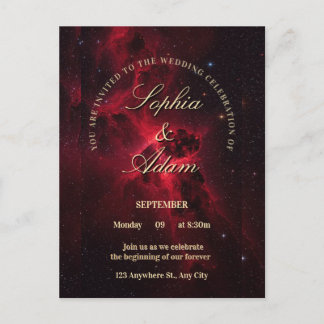 Elegant Red Galaxy Wedding Invitation Postcard