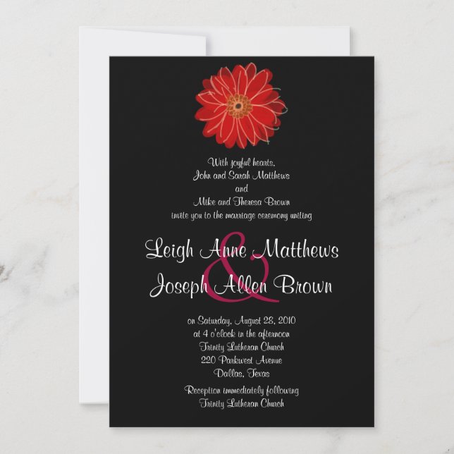 Elegant Red Gerber Daisy Wedding Invitation (Front)