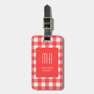 Elegant Red Gingham Monogram Luggage Tag