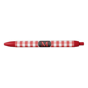 Elegant Red Gingham Pattern Personalised Monogram Ink Pen