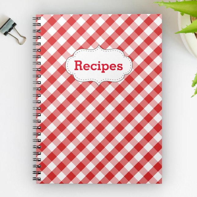 Elegant Red Gingham Pattern Recipes Spiral Notebook (Creator Uploaded)
