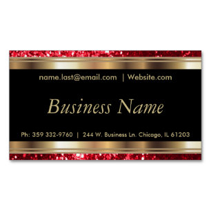 Elegant Red Glitter and Black and Gold Magnetic Business Card
