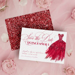 Elegant Red Glitter Chic Dress Quinceanera Save The Date<br><div class="desc">Elegant Red Glitter Chic Dress Quinceanera Save the Date</div>