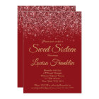 Elegant Red Glitter & Gold Sweet 16 Invitations