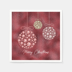 Elegant Red  Glitter Ornaments Merry Christmas  Napkin