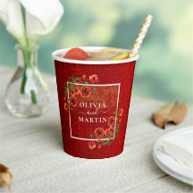 Elegant Red Glitter Poppy Bloom Wedding Paper Cup