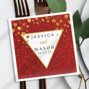 Elegant Red Glitter Wedding Cocktail Napkin