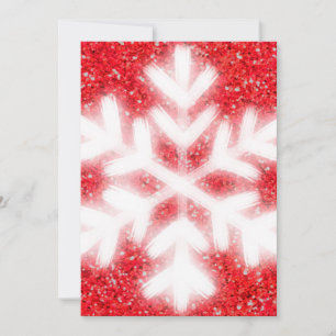 Elegant red glitter white snowflake holiday card