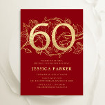 Elegant Red Gold 60th Birthday Invitation<br><div class="desc">Elegant red gold 60th birthday party invitation. Customisable modern feminine design featuring roses botanical accents and faux glitter gold. Simple floral invite card perfect for a stylish female bday celebration. Personalise with your own details. Printed Zazzle invitations or instant download digital printable template.</div>
