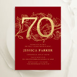 Elegant Red Gold 70th Birthday Invitation<br><div class="desc">Elegant red gold 70th birthday party invitation. Customisable modern feminine design featuring roses botanical accents and faux glitter gold. Simple floral invite card perfect for a stylish female bday celebration. Personalise with your own details. Printed Zazzle invitations or instant download digital printable template.</div>