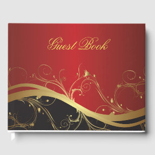 Elegant Red Gold and Black Guest Book