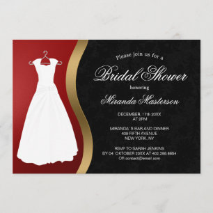 Elegant Red Gold Black Bridal Shower Invitation
