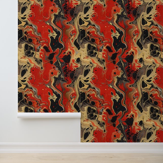 Elegant red gold black tiled marble wallpaper (Application)