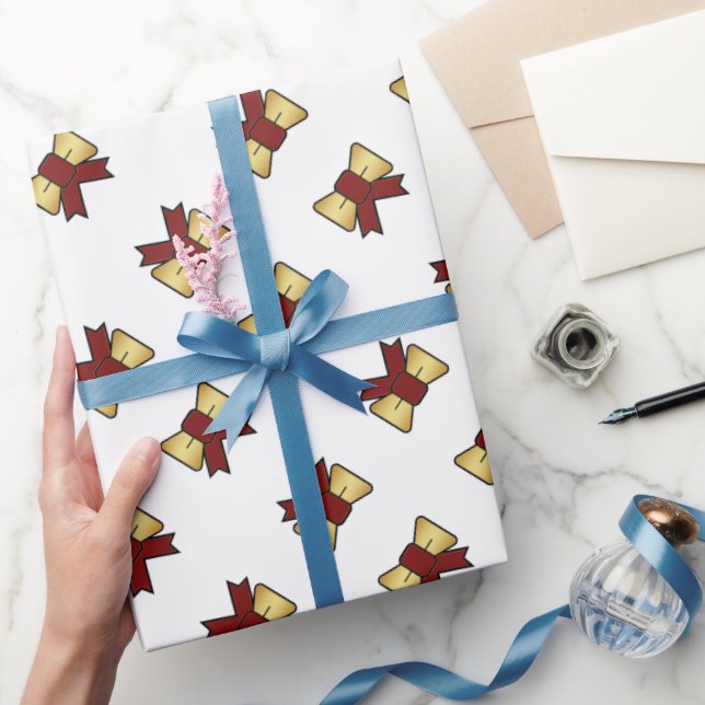  Elegant Red Gold Bow Pattern White Gift  Wrapping Paper (Gifting)