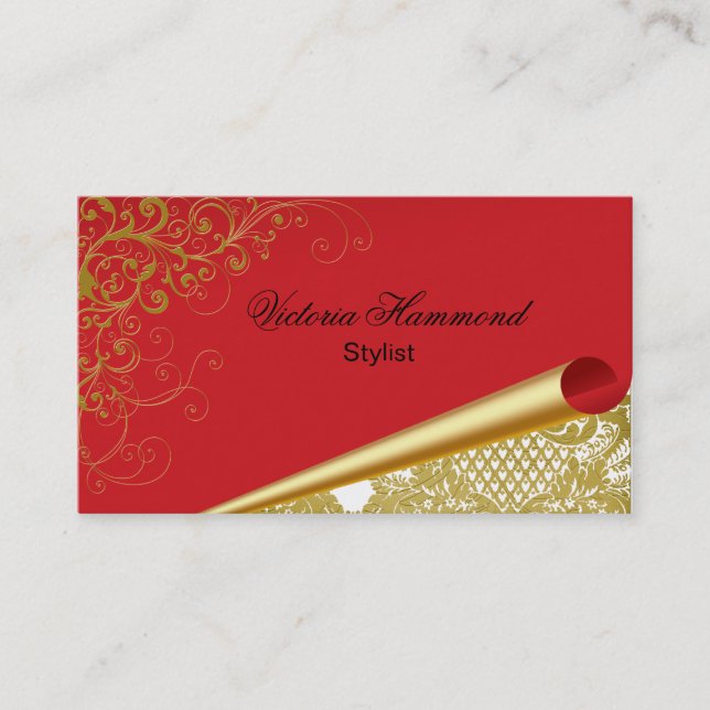 Elegant Red & Gold Business Card (Front)