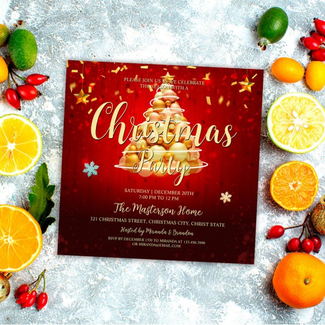 Elegant Red Gold Christmas and Holiday Party Invitation (Creator Uploaded)