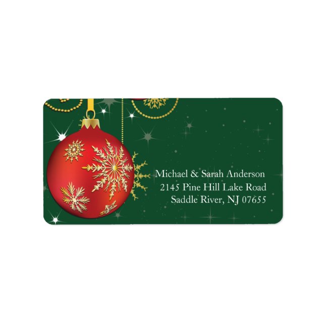Elegant Red Gold Christmas Ball Address Label (Front)
