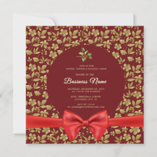 Elegant Red gold Christmas Business Party Invite