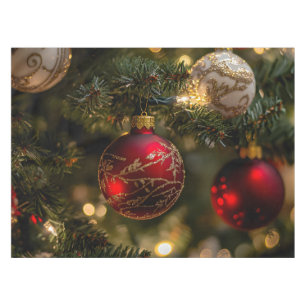 Elegant Red Gold Christmas Holiday Tree Tablecloth