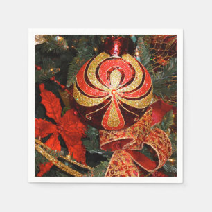 Elegant Red Gold Christmas Ornament Poinsettia Napkin