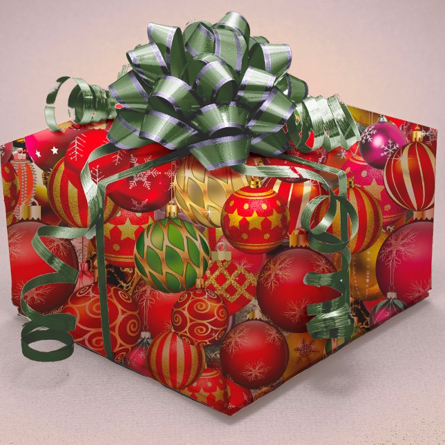 Elegant red gold Christmas ornaments holidays Wrapping Paper (Creator Uploaded)