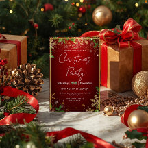 Elegant, Red & Gold, Christmas Party Invitation