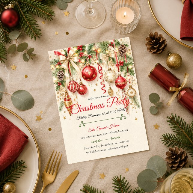 Elegant Red Gold Christmas Party Invitation (Creator Uploaded)
