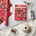 Elegant Red & Gold Christmas Pattern Two Photo Wrapping Paper<br><div class="desc">Elegant Fancy Script "Merry Christmas" & "Happy New Year" Quotes Red & Gold Pattern Boys & Girls Photos Wrapping Paper</div>