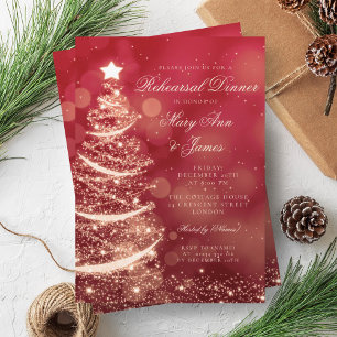 Elegant Red & Gold Christmas Rehearsal Dinner Invitation