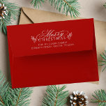 Elegant Red & Gold Christmas Return Address Envelope<br><div class="desc">This Christmas envelope featuring a 'Merry Christmas' script with pinecone twigs and pre-printed return address. For more advanced customisation of this design,  please click the DESIGN TOOL BUTTON above!</div>