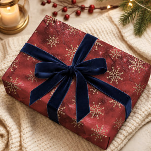 Elegant red gold Christmas snowflakes holidays Wrapping Paper