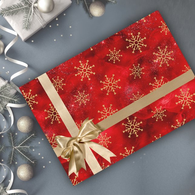 Elegant red gold Christmas snowflakes holidays Wrapping Paper (Creator Uploaded)