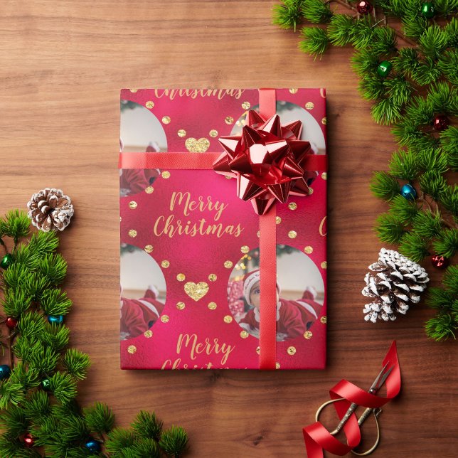 Elegant Red & Gold Christmas Squares Baby Photo Wrapping Paper (Creator Uploaded)