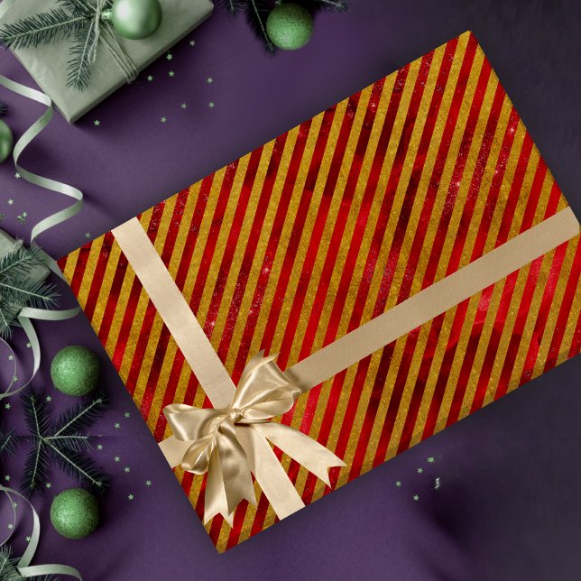 Elegant red gold Christmas striped holidays Wrapping Paper (Creator Uploaded)