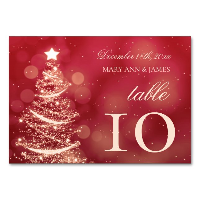 Elegant Red & Gold Christmas Table Number (Front)