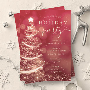 Elegant Red Gold Christmas Tree Company Holiday Invitation